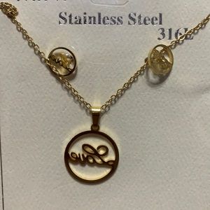 “Love” stainless steel gold necklace